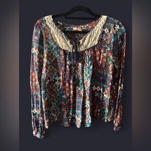 Forever 21 Multicolor Boho Patchwork Peasant Blouse